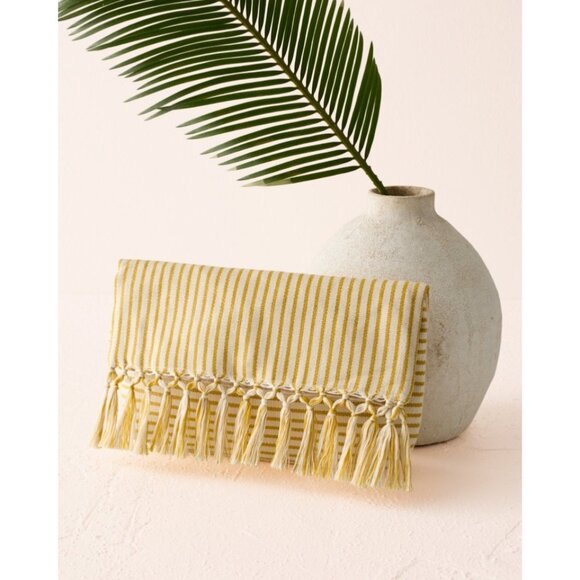 Mercado Global Margarita Clutch Sunset Yellow Stripes Cotton Macrame Fringe - Picture 1 of 14